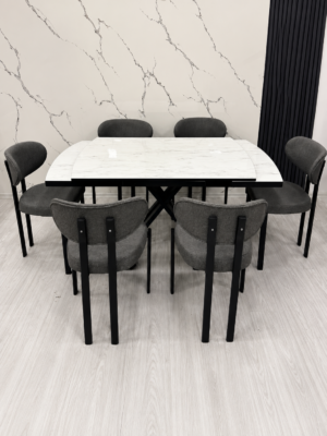 Velora 6 Kişilik Mermer Desenli Yemek Masa Takımı