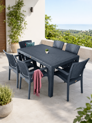 Marina 7 Parça Antrasit Rattan Bahçe Masa Takımı